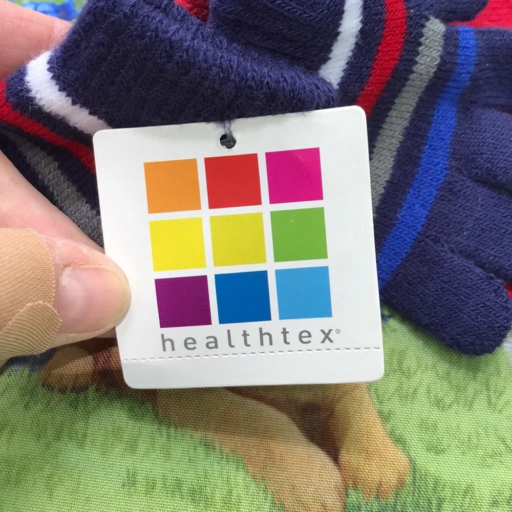 NWT Healthtex One Size Infant Small Toddler Red & Blue Striped Knit Gloves 2 ok